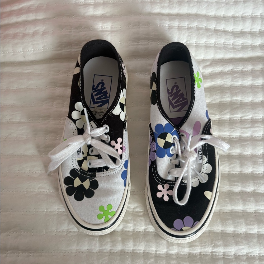 Vans Black and White Floral Sneakers